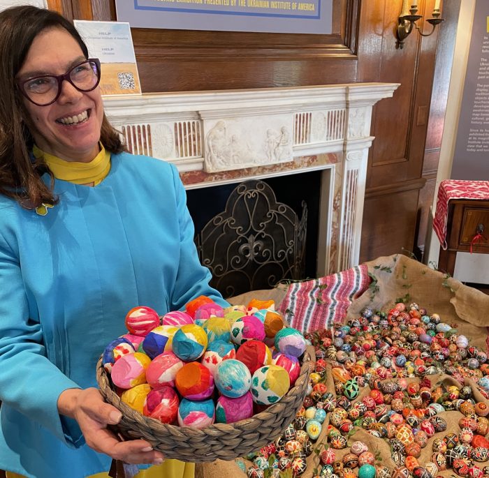 The permanent representative of Guatemala to the United Nations, Carla Maria Redriguea Maneira, placed 50 colorful traditional Guatemalan eggs- cascarones- into the installation from Guatemalan children